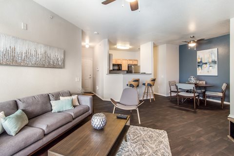 Model Unit Living Room at Greensview Apartments in Aurora, Colorado, CO